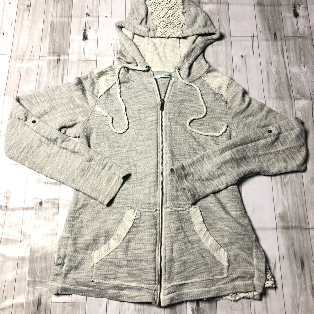 Maurices Hoodie Womens Medium Heathered Gray Lace Full Zip Jacket Pockets